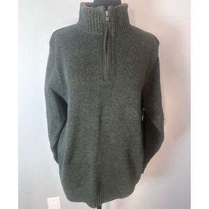 Oscar de la Renta Men's Quarter Zip Sweater Green Heathered Cotton Blend Size M